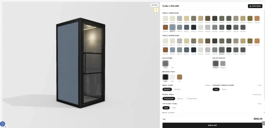 konfigurator 3d mebli - kabina coga