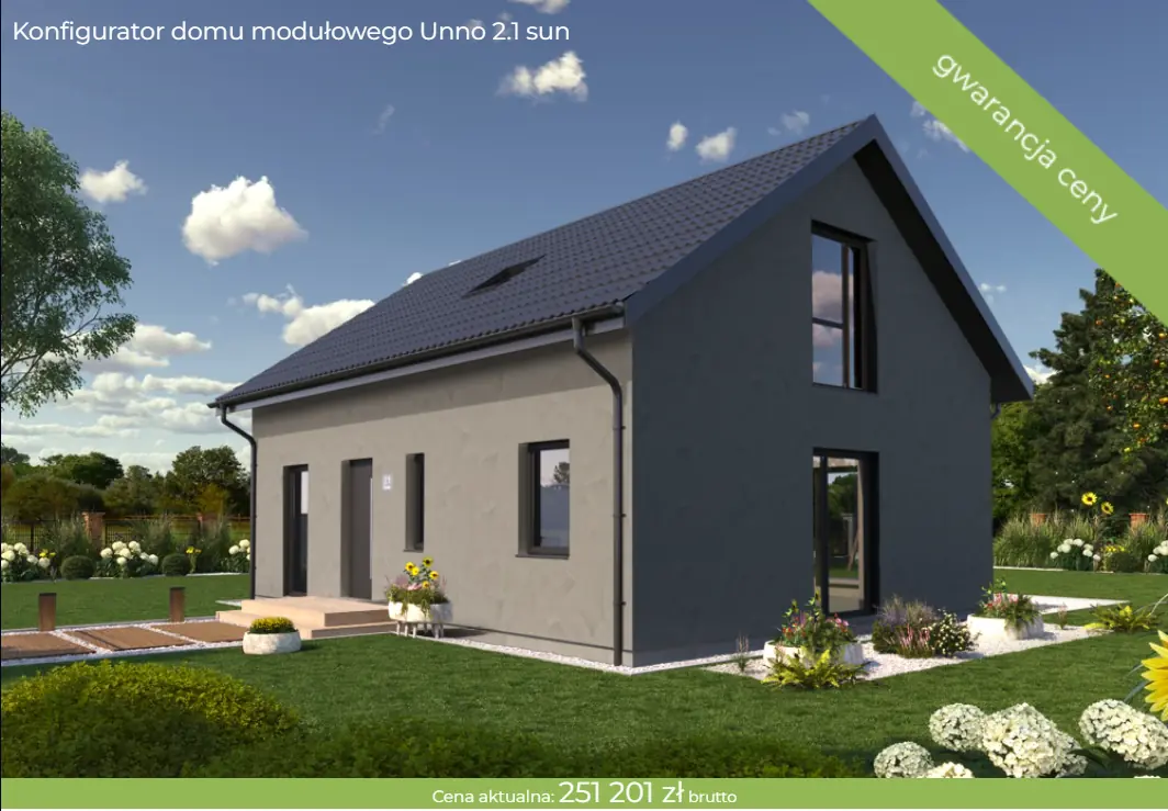 Konfigurator domu Unno 2.1 sun z elewacją w stanie surowym, wykończoną samym klejem